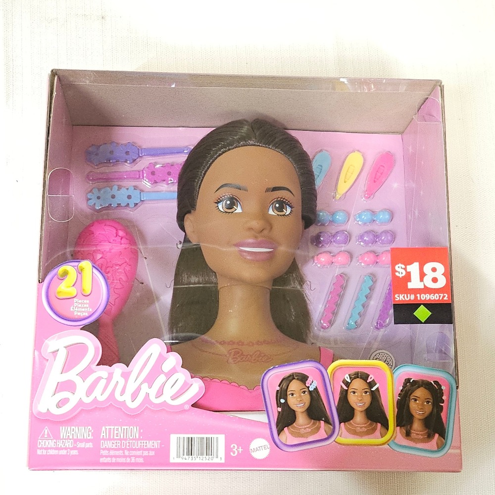 Barbie Styling Head Doll 21 Pieces‎ Accessories Hair Brushes Clips Beads Pink